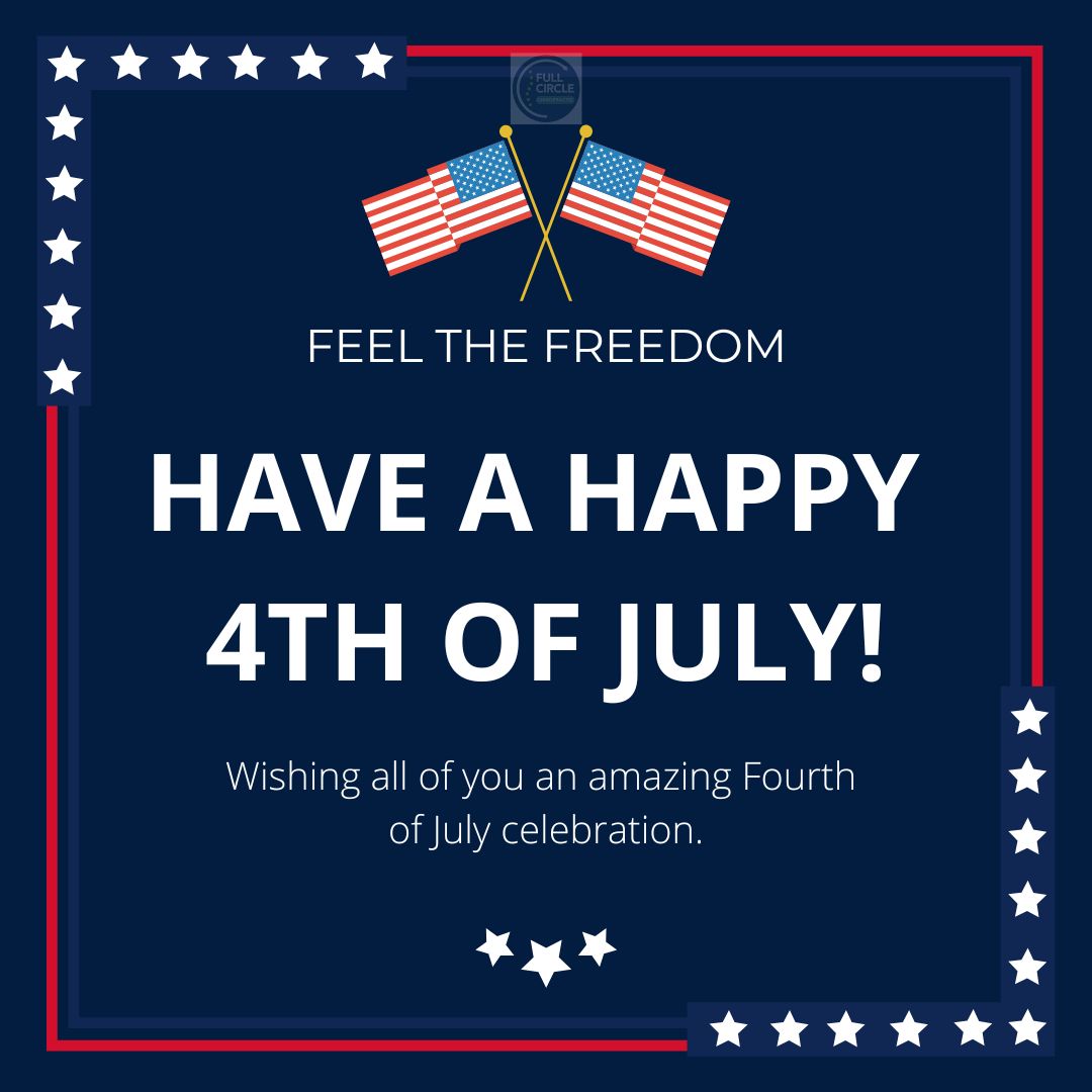 A picture that says "Have a happy 4th of July" on a blue background with 2 flags at the top