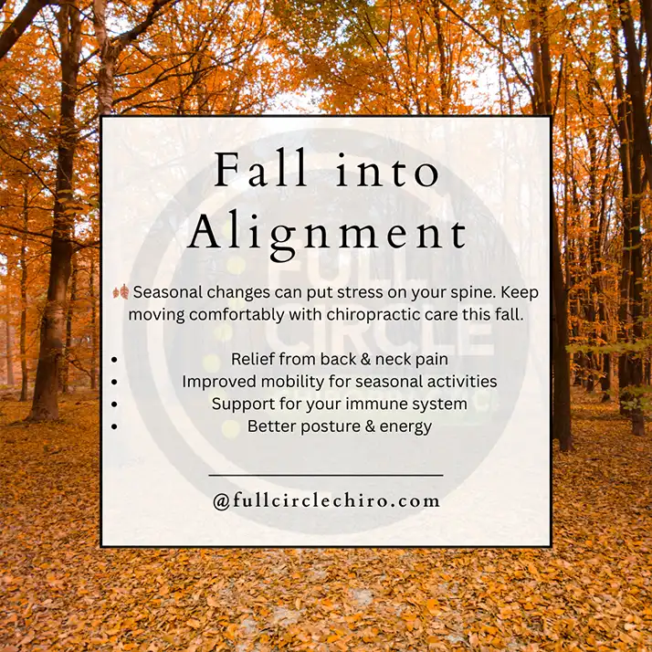 Chiropractic Clive IA Fall Into Alignment Fall Into Alignment Infographic In Front Of Orange Leaves
